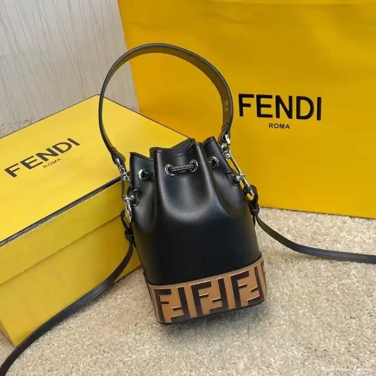 Cheap HOT Mini FF Tresor Calf Black In Bucket Fendi Brown Leather Bag Motif Mon 0608
